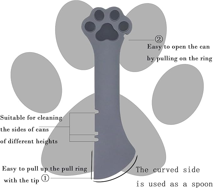 SJANE Cat Food Can Spoons & Can Lids | 4 Pcs | Multi-function Opener | Silicone Pet Food Covers | Cute Paw Shape Wet Food Spoon for Cats and Dogs(Pink+Grey)