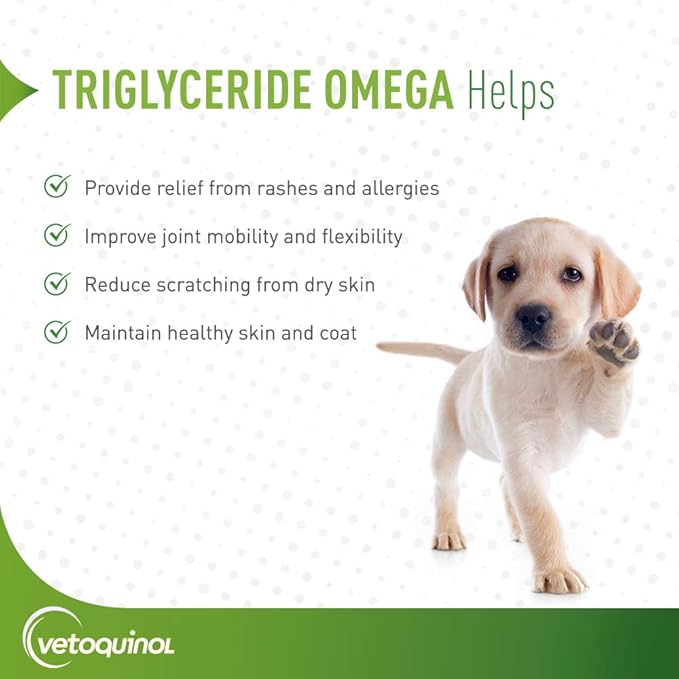 Vetoquinol Triglyceride Omega - Fish Oil for Dogs & Cats - Supports Healthy Skin, Coat & Normal Immune Response - Supplement with Vitamin Blend for Heart, Eye, Bone & Muscle Support - 60 Capsules