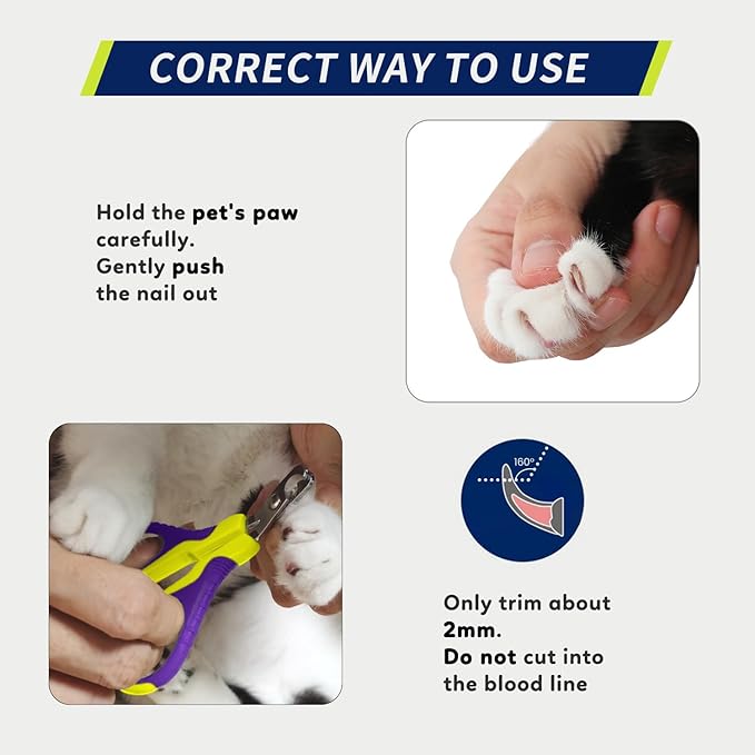 WePet Pet Nail Clippers U07.1, Professional Claw Trimmer, Bended Scissor Special for Cats, Kittens, Dogs, Puppies, Small Animals, Yellow/Purple