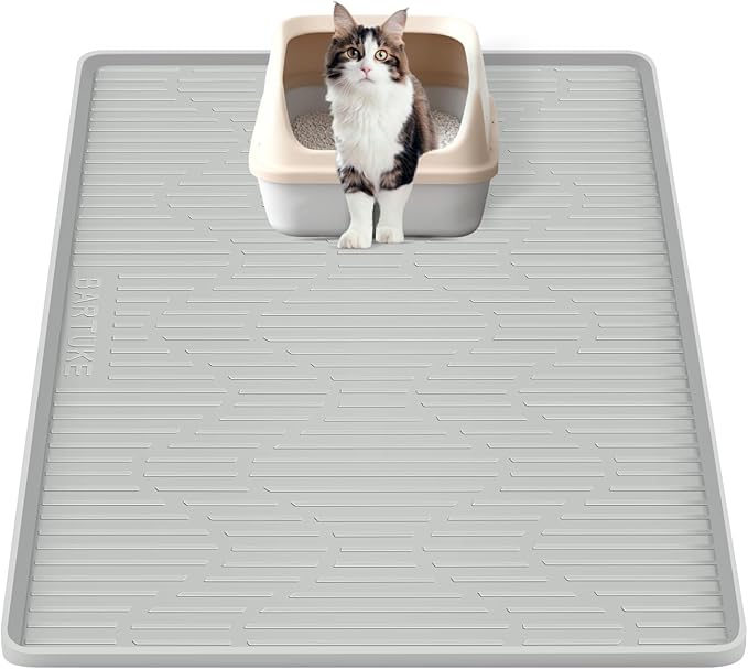 Silicone Cat Litter Mat, 27" x 27" Large Cat Litter Box Mat Litter Trapping Mat for Scatter Control, Waterproof, Soft on Kitty Paws, Clean Floor (Grey)