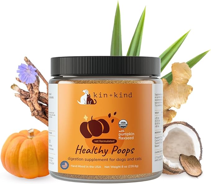 kin+kind Probiotics for Dogs - Digestive Health Support with Prebiotics & Fiber Powder - Cat and Dog Vitamins and Supplements for Gut Health, Healthy Poops & Immune Support - Made in USA - 8 oz