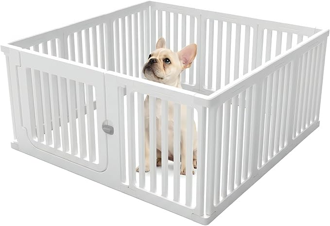 11 Panels Plastic Dog Playpen, Expandable & Durable Pet Fence - Indoor & Outdoor Portable with Secure Locking Door, Durable Safety Play Pen with Puppy, Cat, Small Animal(White, 23.62" H)