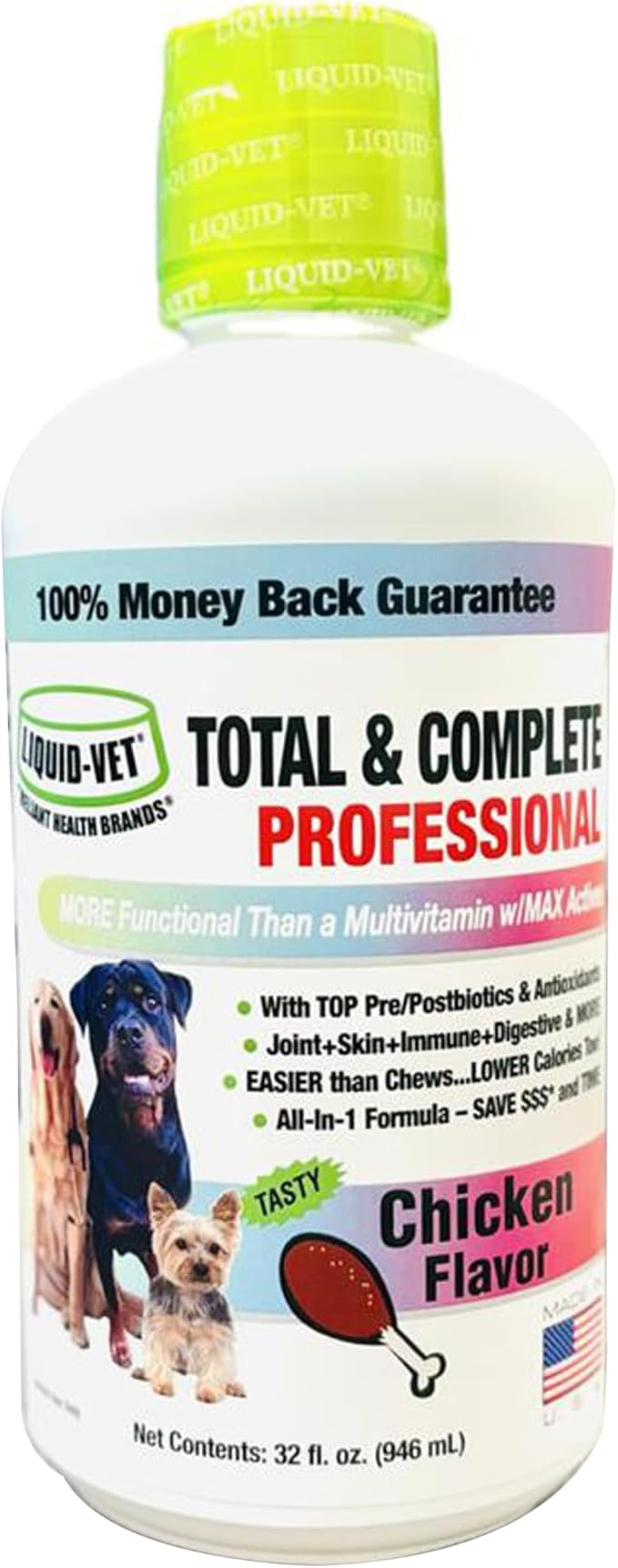 Liquid Vet Total & Complete Support for Dogs – Joint, Allergy, Digestive & Immune Health – 10 Active Ingredients in 1 Including Omega-3s, Prebiotics, Glucosamine, Cranberry - Made for Picky Eaters