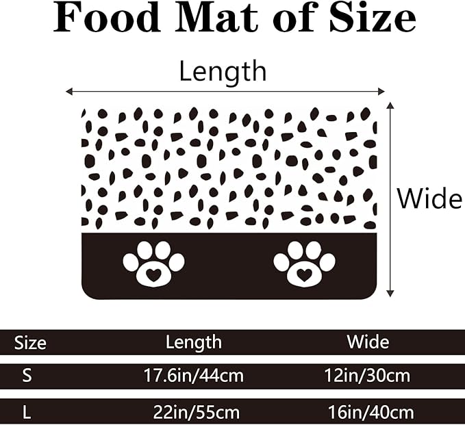 Personalized Dog Cat Food Mat PU Non-Slip at The Bottom Dog Bowl Mat Dog Mat for Food and Water Custom Pet Dog Food Mats for Floors Waterproof (Black paw Prints)