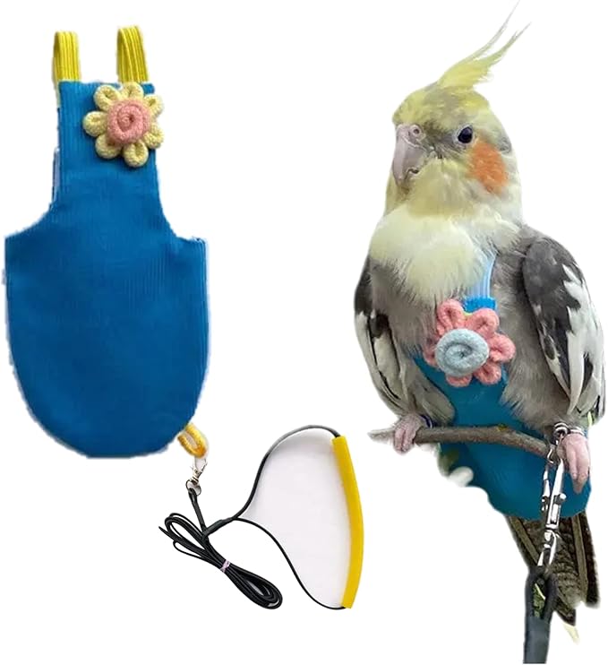 Bird Diaper Harness Flight Suit Clothes with Flying Leash for Parrots Cockatiel Pet Birds, Parrot Clothes, Bird Training Nappy Suit Liners Clothes (Large,Blue)