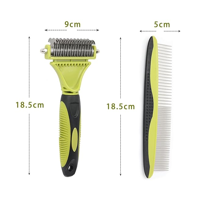 2-in-1 Dog Grooming Brush for Shedding & Dematting Comb for Dogs and Cats, Double Coat Undercoat Rake & Slicker Brush Pet Grooming Tool (Green)