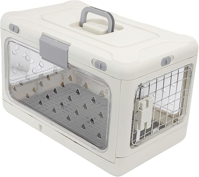 Pssopp Plastic Cat Crate, HardSided Carriers Cat Carrier Kennel Large Capacity for Airplane Travel Plastic Crate, Portable Foldable Transparent Pet Kennel Nan