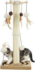 PEEKAB Cat Scratching Post Sisal Scratch Posts for Indoor Cats and Kittens,with Tracking Ball Interactive Toys and Hanging Balls 30 Inches Beige