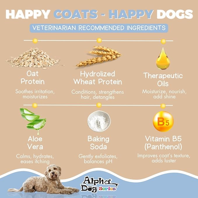 Alpha Dog Series All Natural Anti Itch Oatmeal Shampoo + Conditioner for Dogs | Hypoallergenic Soothing Relief for Dry, Itchy, Bitten or Allergy Damaged Skin (Pack of 2)