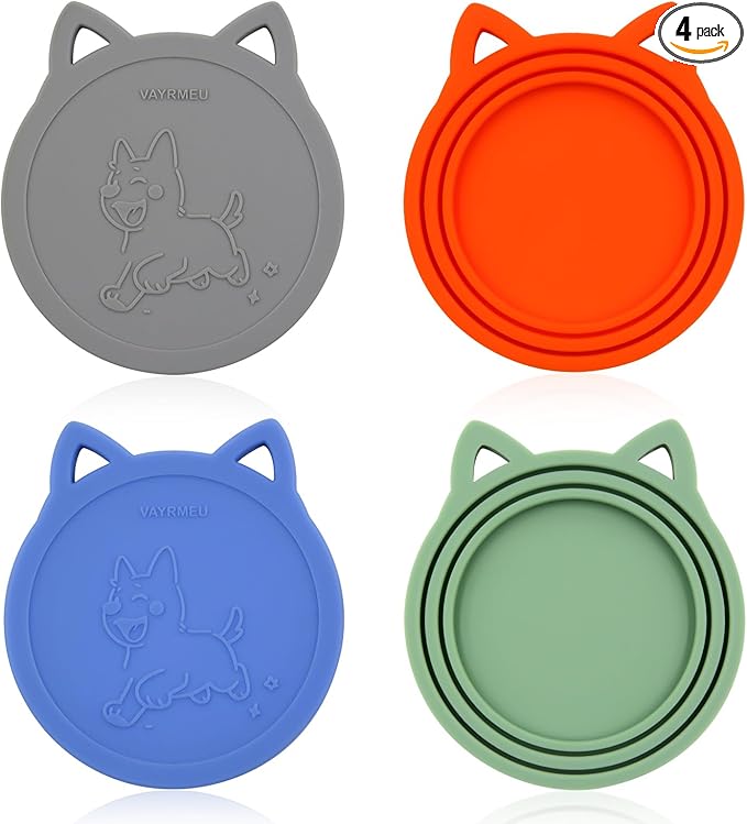 4 Pack Pet Food Can Cover Silicone Food Can Lids,Universal BPA Free, One Fit Most Standard Size Food Cans