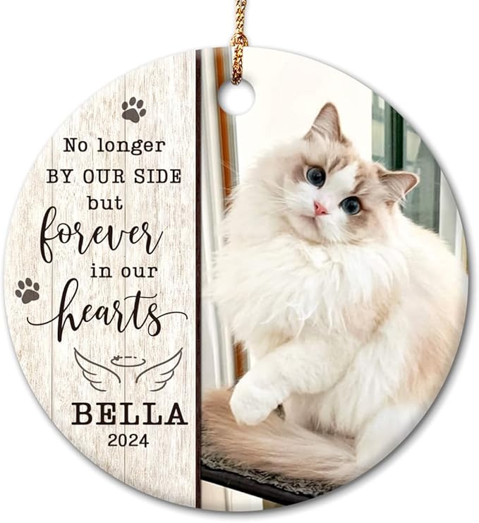 Memorial Ornament - Customized Memorial Pet Photo Ornaments - Angel Kitten Keepsake - Pet Pawprints, Forever Missed - Pet Lovers Grief Gift - Custom Memorial Gift for Loss of Cats, Kittens