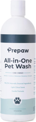 Pet Wash - 5 in 1 (Cleans, Conditions, Moisturizes, Deodorizes & Detangles) - Natural Ingredients - Gentle for Sensitive Skin - Softens Coat & Quick Rinse | Light Citrus Scent, 16 fl oz