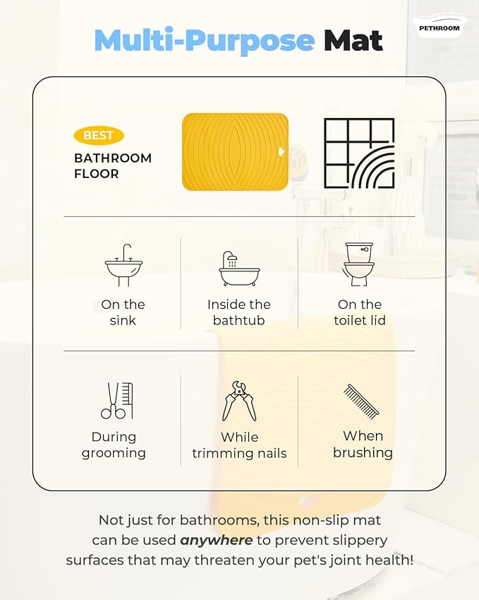 [PETHROOM] Premium Non-Slip Dog Bath Mat with Drying Hooks Sturdy, Durable & Versatile Pet Grooming Mat | Bathtub & Sink | Easy to Clean & Store 15.8" x 21.7"