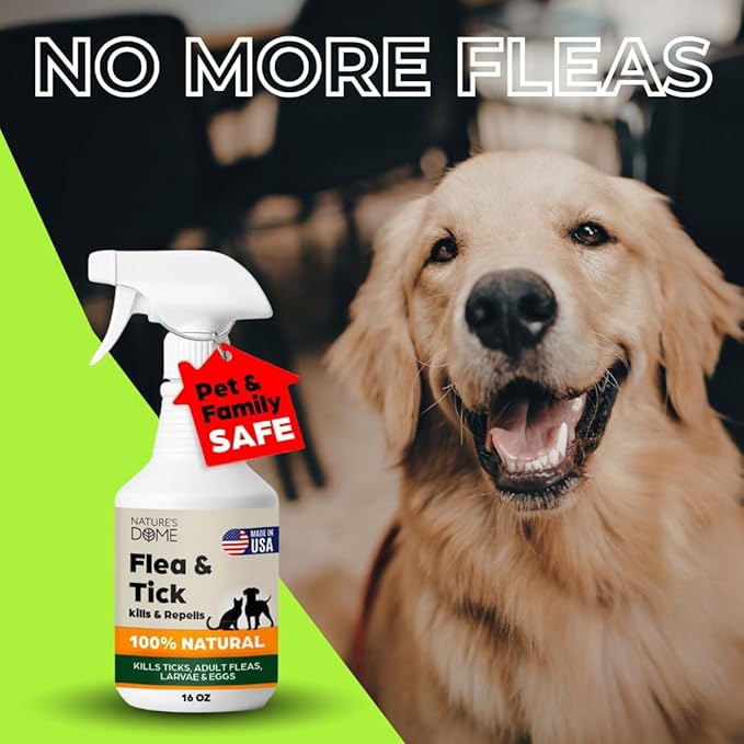 Nature’s Dome Outdoor Flea & Tick Spray – 16 oz – Kills & Repels Fleas, Ticks, Larvae & Eggs – Plant-Based Pest Control – Safe for Pets, Kids & Plants – Ready-to-User
