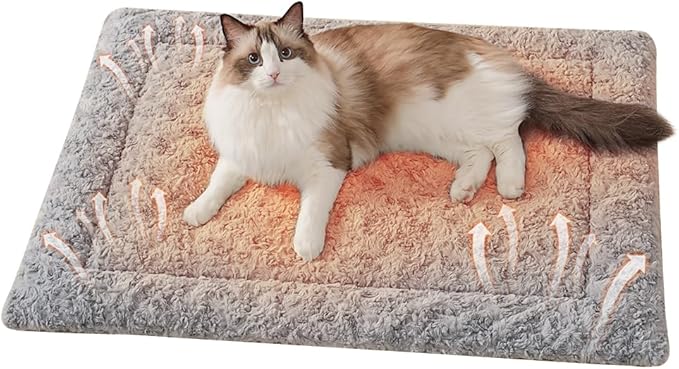 Self Warming Cat Bed Mat, Washable Self Heating Cat Mat, Extra Warm Thermal Pet Pad with Non-Slip Bottom, Soft Plush Faux Fur for Indoor Pet Sleep Cushion, 23x15 Inch Grey
