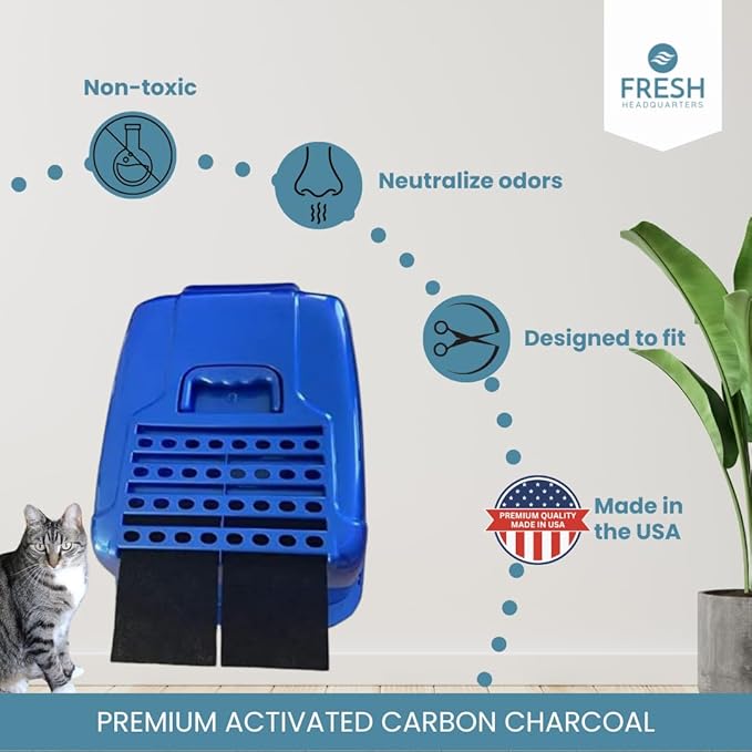 6-Pack Activated Carbon Filters for Litter Box - Pre-Cut 4.25" x 6.5" Cat Litter Box Filters Replacement - Absorbs Odors and Dust - Compatible with Van Ness Models, Made in USA