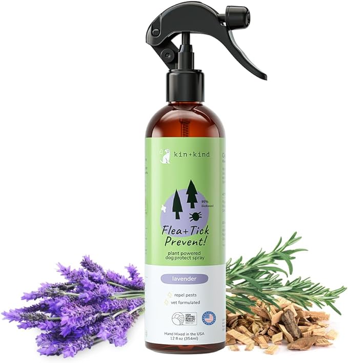 kin+kind Flea and Tick Spray for Dogs – Plant Based Flea Spray with Rosemary, Lavender & Cedarwood Oil – Pet Supplies for Bugs and Pests – Flea & Tick Pet Spray Prevention 12 fl oz