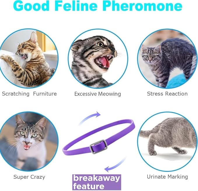 4-Pack Cat Calming Collar - 120 Days of Continuous Calm - Pheromone Anxiety Relief for Cats & Kittens - Reduces Scratching, Meowing & Urine Marking - Adjustable & Safe Waterproof Breakaway Design