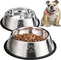 YUDANSI 2 Stainless Steel Dog Bowls, Dog Feeding Dishes, Doggie Plate Food Bowls with Rubber Base, Medium and Large Pet Feeder for Food and Water (L-28.8oz)