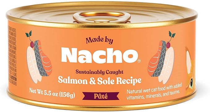 Made by Nacho Premium Wet Cat Food Grain-Free Pate Cans (Salmon & Sole - 6 Pack, 5.5 Ounce)