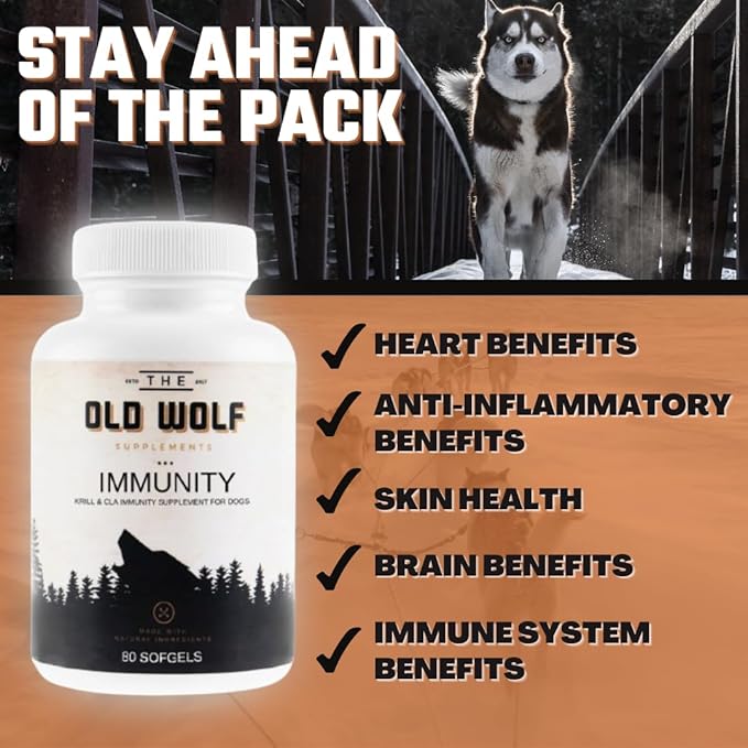 Immunity (Pack Leader) 8 in 1 Multivitamins: Essential Dog Vitamins, Probiotics for Dogs to Improve Overall Health, Vitamin for Skin & Coat and Immune Health - Krill & CLA 80 Soft Gels
