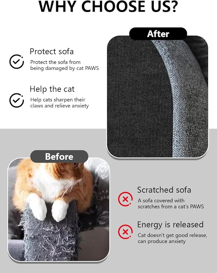 Couch Wall Corner Protector for Indoor Cats, Anti Scratch Furniture Protector from Cats Scratching, Trimmable Climbing Cat Scratcher Pad Mat for Cat Board/Door/Carpet(Black, 78.7x15.8In)