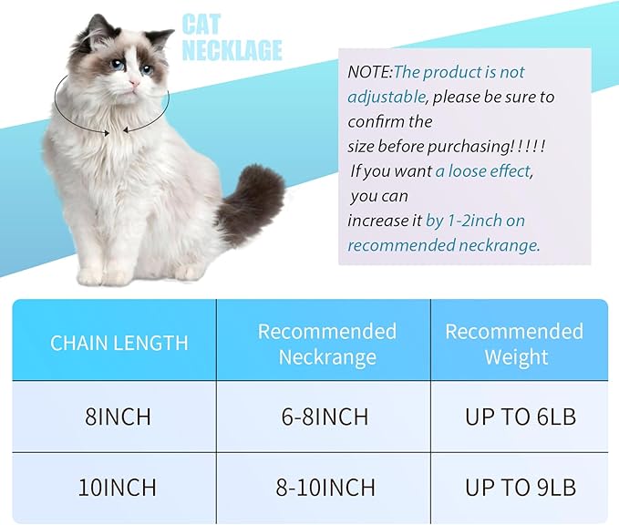 Hillban Cat Collar Diamond Chain Glitter Collar Walking Metal with Secure Buckle Cat Pet Necklace with Paw Charm and ID Tag Bell Link Cuban Jewelry Accessories Gift(8 Inch,Silver,Lake Blue)