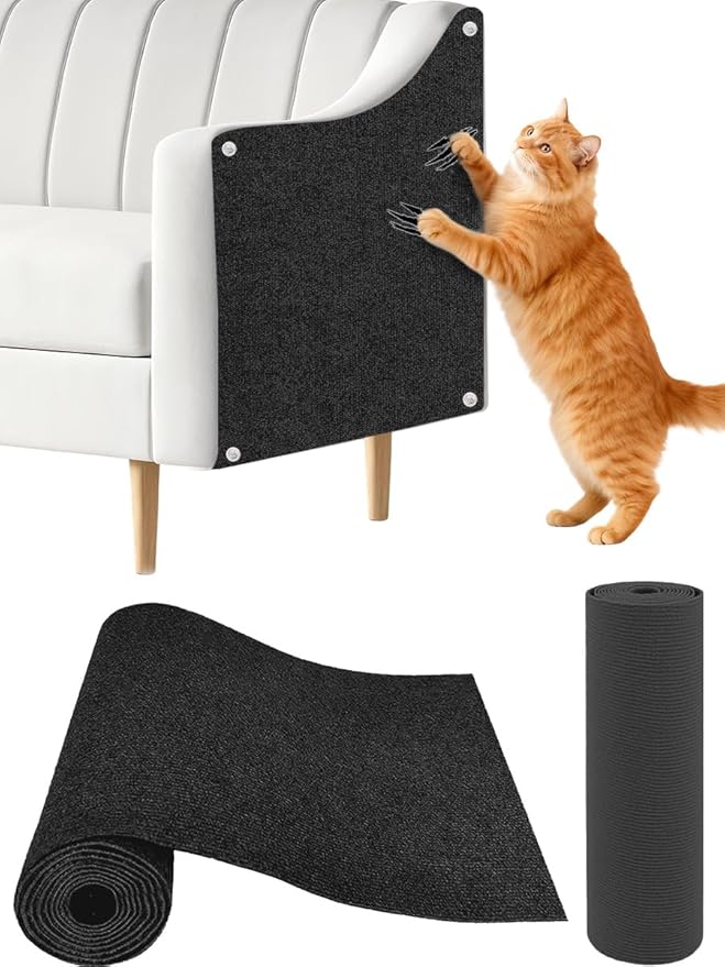 Couch Wall Corner Protector for Indoor Cats, Anti Scratch Furniture Protector from Cats Scratching, Trimmable Climbing Cat Scratcher Pad Mat for Cat Board/Door/Carpet(Black, 78.7x15.8In)
