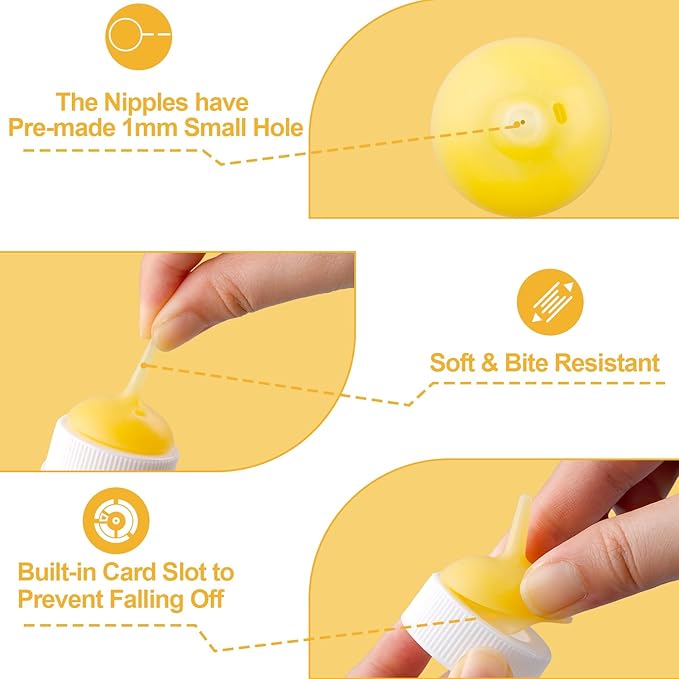 Kitten Nursing Nipple with Syringe, Wide Mouth Angled Puppy Feeding Bottles, with Ventilation Valve Resistant Tearing for Puppies, Kittens, Rabbit, Small Wildlife (M Nipple,Yellow)