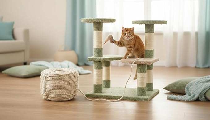 Premium Brazilian Sisal Rope, Natural Fiber 100% Sisal, Ultra Durable, Chemical-Free, Ideal for DIY, Cats, Scratching Post Replacement, Home Decor, Garden, Crafting (1/4” 50 ft / 6mm 15m)