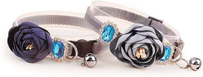 2 Pack Cat Collar Pink Floral with Bell and Removable Flower Bowtie Breakaway Adjustable Cat Collar for Girl Kitten Puppy Small Cats Dogs Daily Decoration (XQ9-4) (XQ9-3)