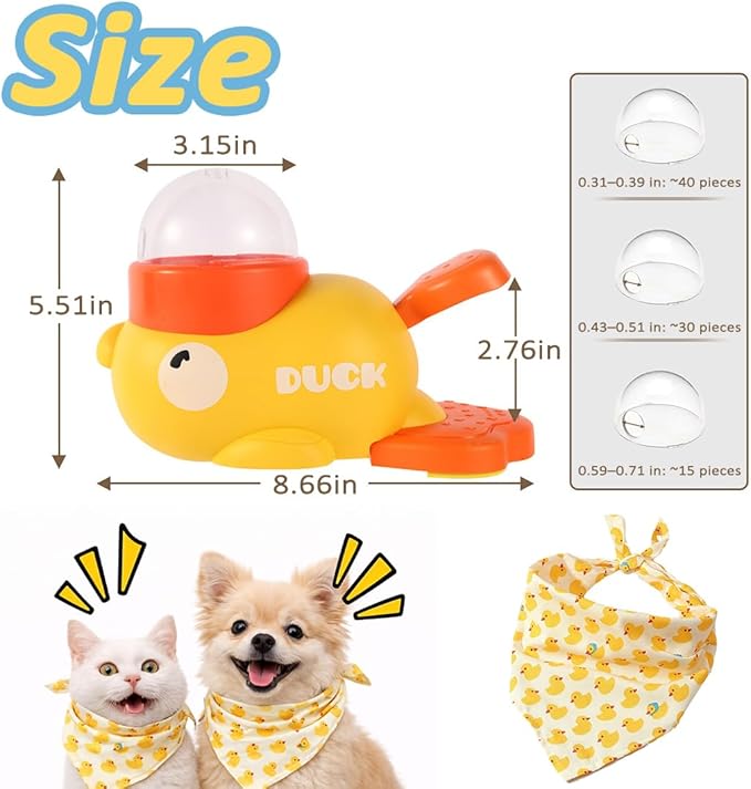 Yellow Duck Cat Feeder Toy with Duck Bib, Interactive Treat Dispenser for Cats & Small Dogs with 3 Adjustable Lids, Puzzle Toy for Slower Eating and Indoor Play
