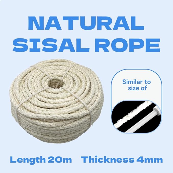 Natural Sisal Rope for Cat Scratcher Replacement, Durable Cat Tree Post Repair Cord for DIY Projects, Climbing Towers, Furniture Protection, Scratch Pad, Crafts, Garden, and Home Décor Use