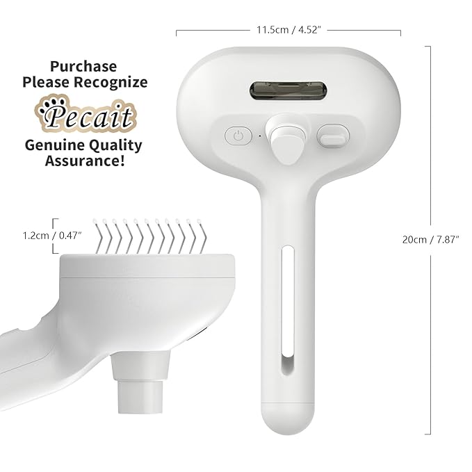 Pecait Cat Steam Brush for Shedding, 3 In 1 Steam Cat Brush Self Cleaning, Dog Brush for Long and Short Hair Dogs and Cats, Pet Grooming Comb Remove Tangled Loose Hair, Type-C Fast Charging (White)