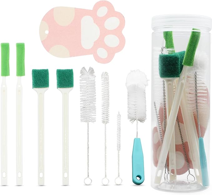 9PCS Pet Water Fountain Cleaning Kit with Compressed Sponge and Storage Box,Dog and Cat Water Fountain Brushes Fit Most Pet Water Dispensers,Pet Drinking Dispenser Cleaning Kit Cleaning brush