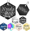 Personalized Dog Tags and Cat Tags, Stainless Steel Pet ID Tags, Collar Charm Engraved on Both Sides, up to 4 Lines of Custom Text, Various Patterns and Colors Options (Hexagon)