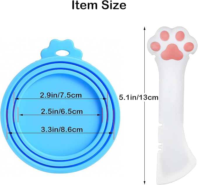 Cat Food Can Covers Lids & White Spoon, Pink/Grey/Green Lids, Can Covers for Dog/Cat Food Cans, Fit 3 Standard Size Pet Food Cans, Spoon with Opener Paw & Mini Spatula