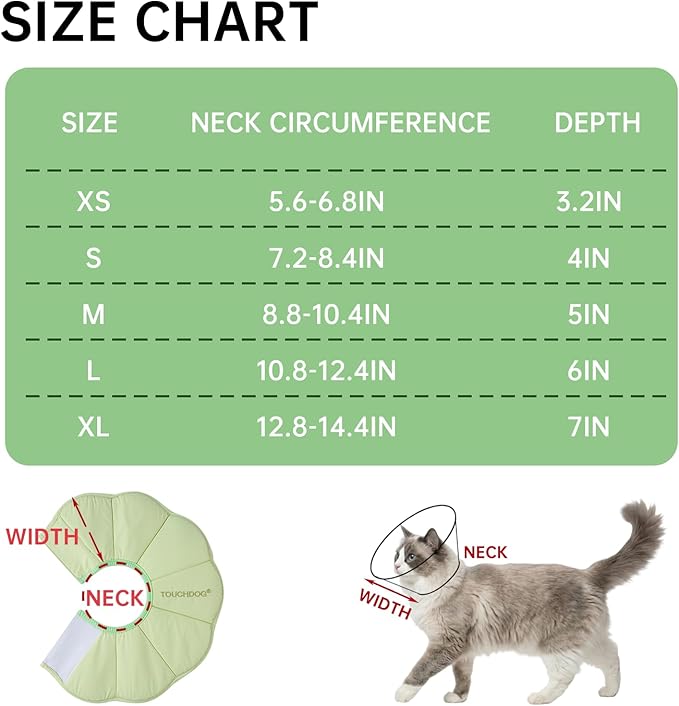 Touchdog Soft Cat Cone Collar, Waterproof Recovery Collar for Cats After Surgery, Lightweight Elizabethan Collar for Kittens, Small to Large