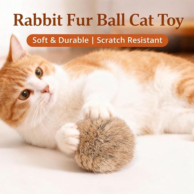 Rabbit Fur Ball Cat Toy, Rabbit Fur Balls for Cats, Furry Catnip Toy Ball Soft, Washable & Fun to Chase, for Bunny Kicks & Chase Games, for Indoor Exercise & Bonding (6PCS)