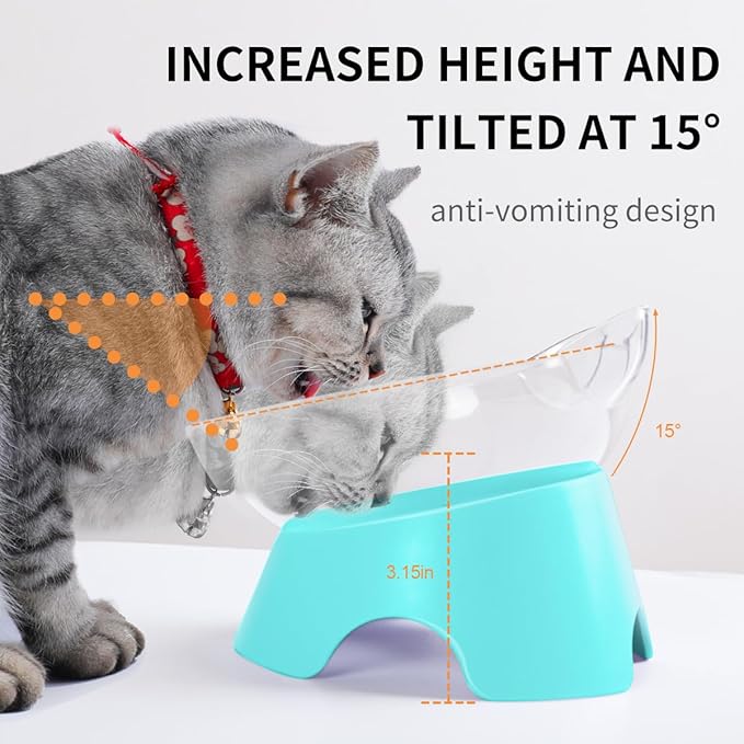 MILIFUN Raised Cat Food Bowls with Stand, Cat Dishes for Food or Water, Cats Tilted Bowl, Pet Dish with Stand (Blue Double Bowl)
