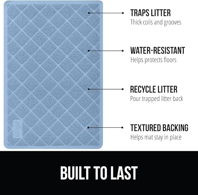 GORILLA GRIP Cat Litter Box Mat, Water Resistant, US Designed Kitty Litter Trapping Mats, Easy to Clean, Scatter Control, Less Mess and Clean Floors, Kitten Supplies for Indoor Cats, 24x17 Light Blue