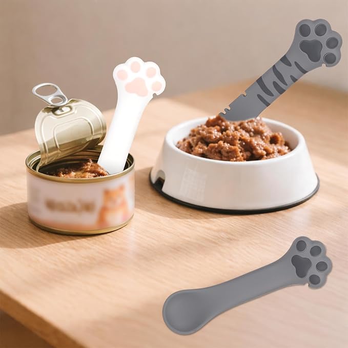 TOYMIS 3pcs Pet Food Can Spoon, Silicone Can Opener Multifunctional Pet Spatula Scoop Mixing Spoons Cute Paw Spoon for Wet Food for Cat Dog Feeding Supplies