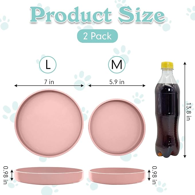 Silicone Cat Food Bowl Shallow Dishes 5.9in Wide Cats Bowls Set of 2 Kitty Plates Relief Whisker Fatigue Puppy Feeding Bowl for Dry Food and Wet Food Indoor (Round Pink)
