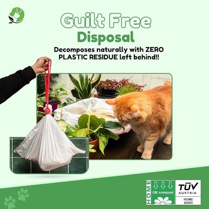 Tailhead Robot Liners – 100% Compostable - Compatible With Litter Robot 3/4 – 25" x 16" – Drawstring Close – Scent & Toxins Free – 40 Micron - Rip & Tear Resistant – 20 Count