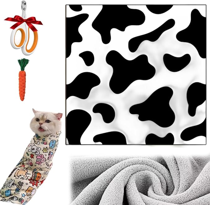 Cat Grooming Wrap for Cutting Nails, 27.6" Anti-Scratch Anti-Escape Cat Holder for Claw Clipping, Self-Adherent Soft Cat Swaddle Wrap for Nail Trimming for Cats & Kittens (1,21.65*21.65 inch)