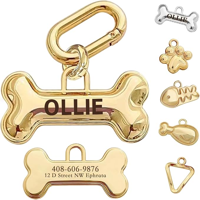 Dogs Tag Stylish Personalized Double Sided Deep Engraved Cat & Dog Tags Engraved for Pets Bone Balloon Shape Brass