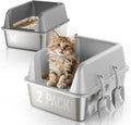 2 Pack Stainless Steel Cat Litter Box Medium, Metal Kitty Litter Box with High Sides, Easy to Clean, No Stains, Odor-Free for Kittens/Multi-Cats