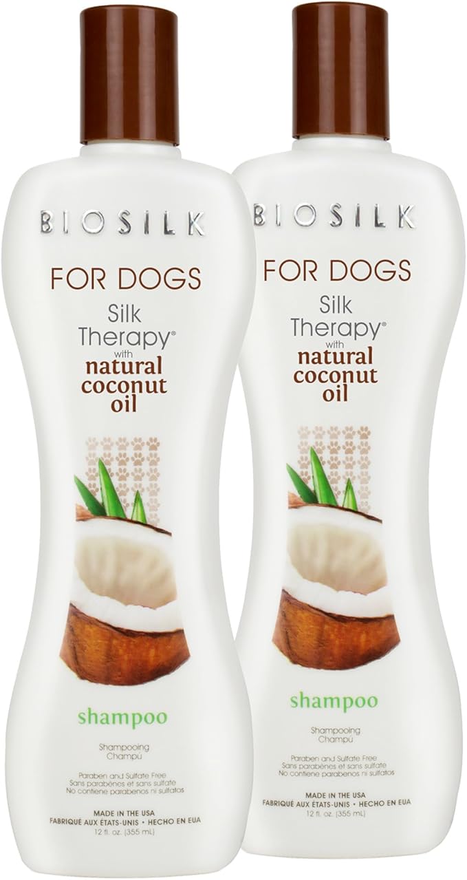 BioSilk for Dogs Silk Therapy Dog Shampoo with Natural Coconut Oil, Sulfate and Paraben Free Natural Shampoo for Dogs, Made in the USA, 12 Fl Oz - 2 Pack