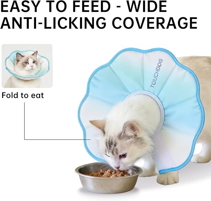 Touchdog Soft Cat Cone Collar, Waterproof Recovery Collar for Cats After Surgery, Lightweight Elizabethan Collar for Kittens, Small to Large