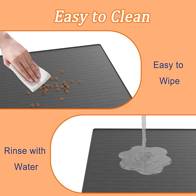 48"x32" Extra Large Pet Food Mat, 1.5MM Super Thick Silicone Dog Mats for Food and Water, XXXL Nonslip Pet Feeding Mats for Floors,Dog Cat Bowl Mat with Raised Edges, Black
